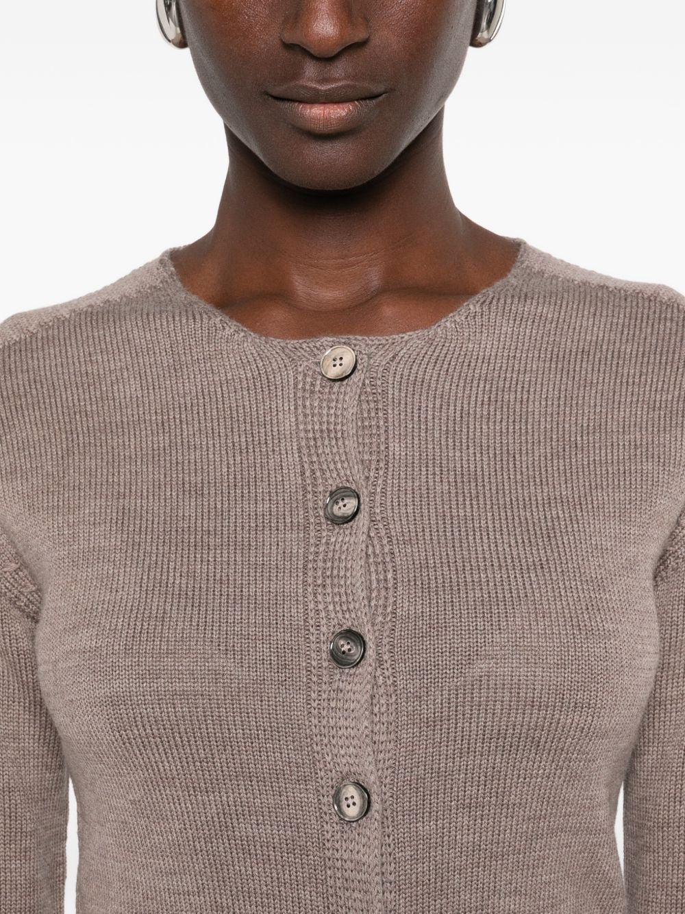 AROVESCIO Cardigan beige girocollo in lana 