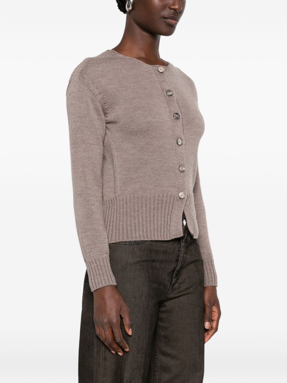 AROVESCIO Cardigan beige girocollo in lana 