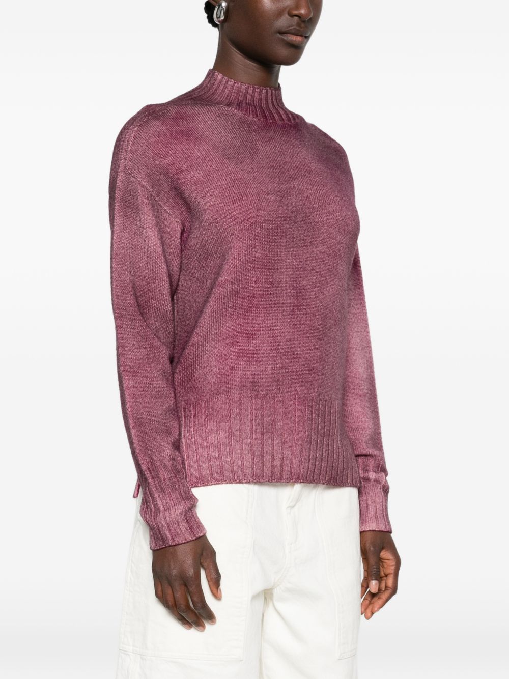 AROVESCIO Maglia bordeaux effetto washed a collo alto in lana 
