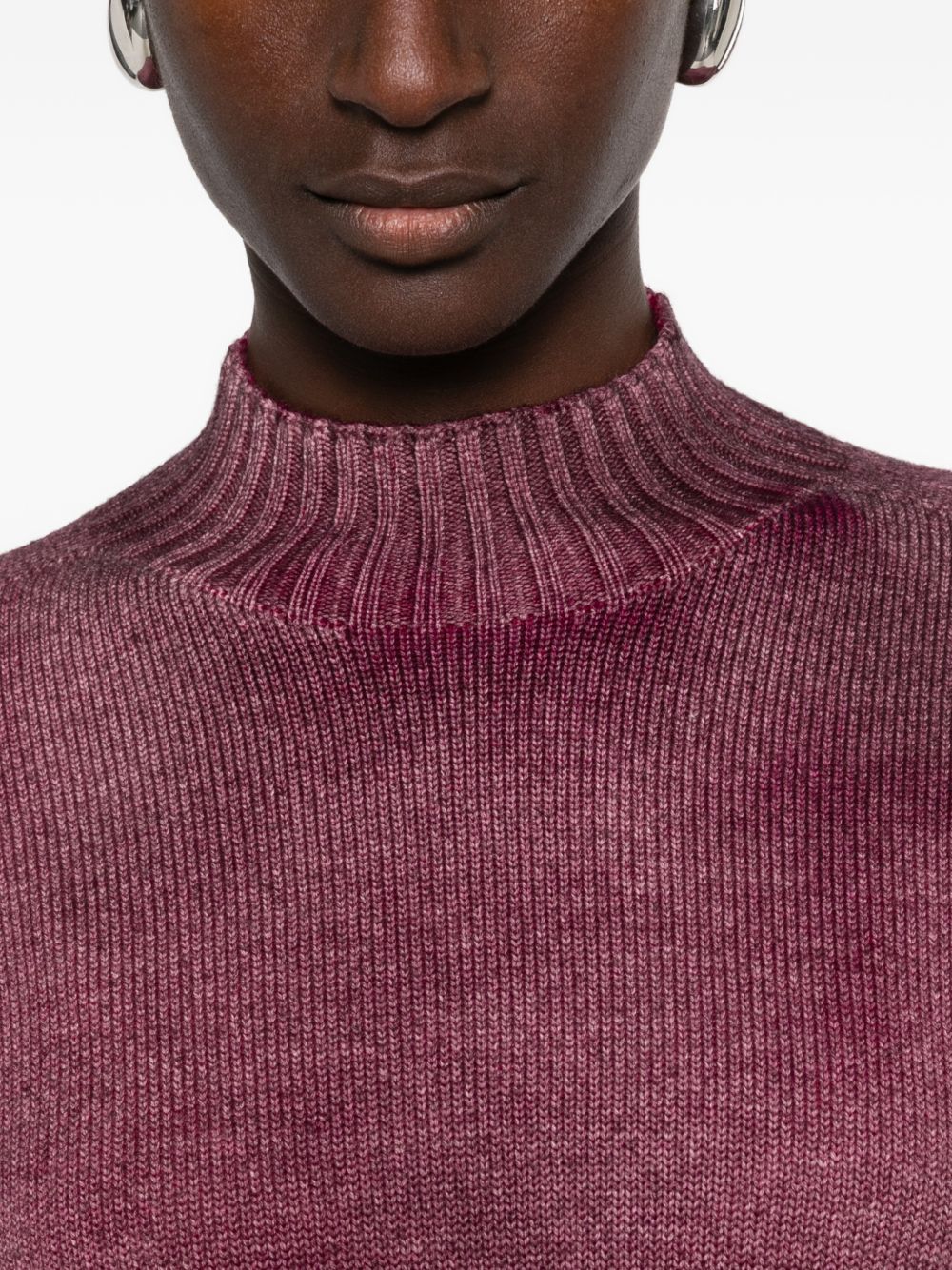 AROVESCIO Maglia bordeaux effetto washed a collo alto in lana 
