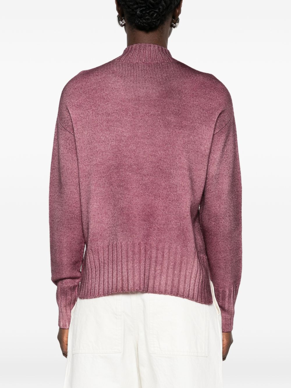 AROVESCIO Maglia bordeaux effetto washed a collo alto in lana 