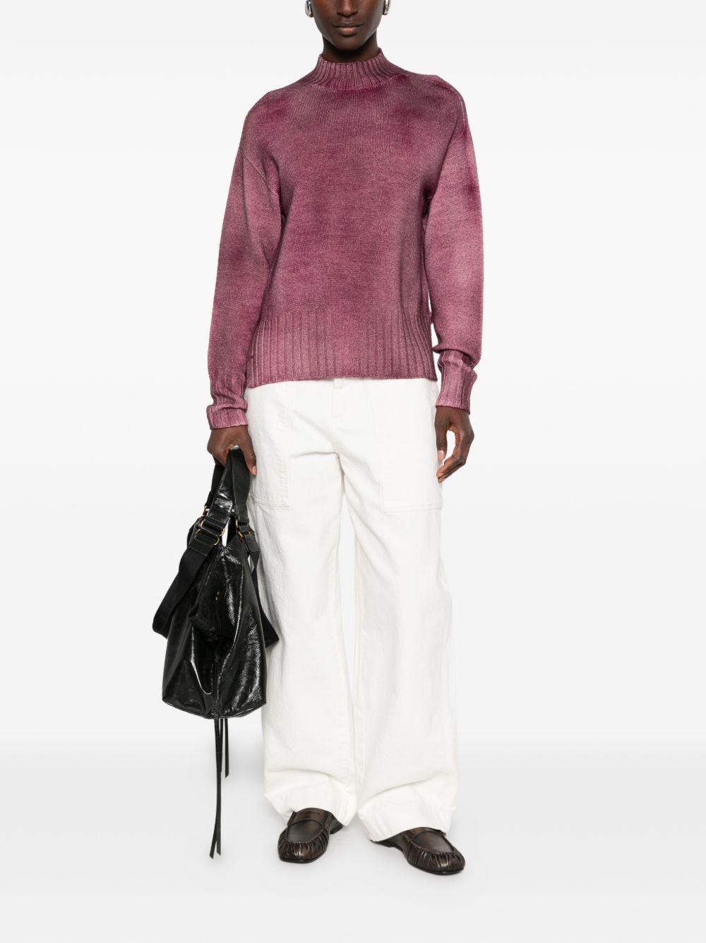 AROVESCIO Maglia bordeaux effetto washed a collo alto in lana 