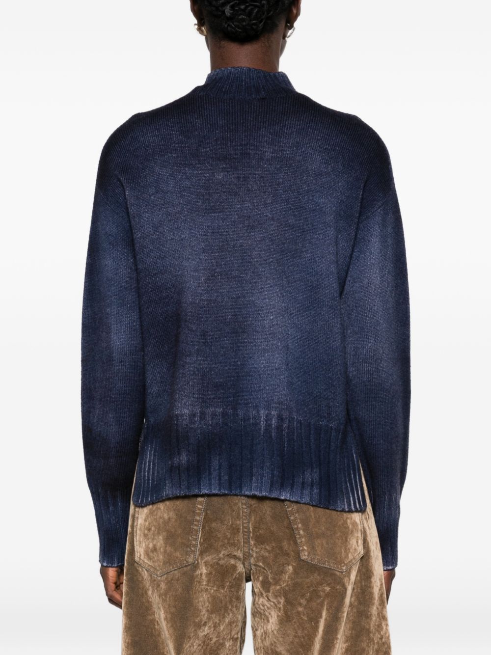 AROVESCIO Maglia blu effetto washed a collo alto in lana 