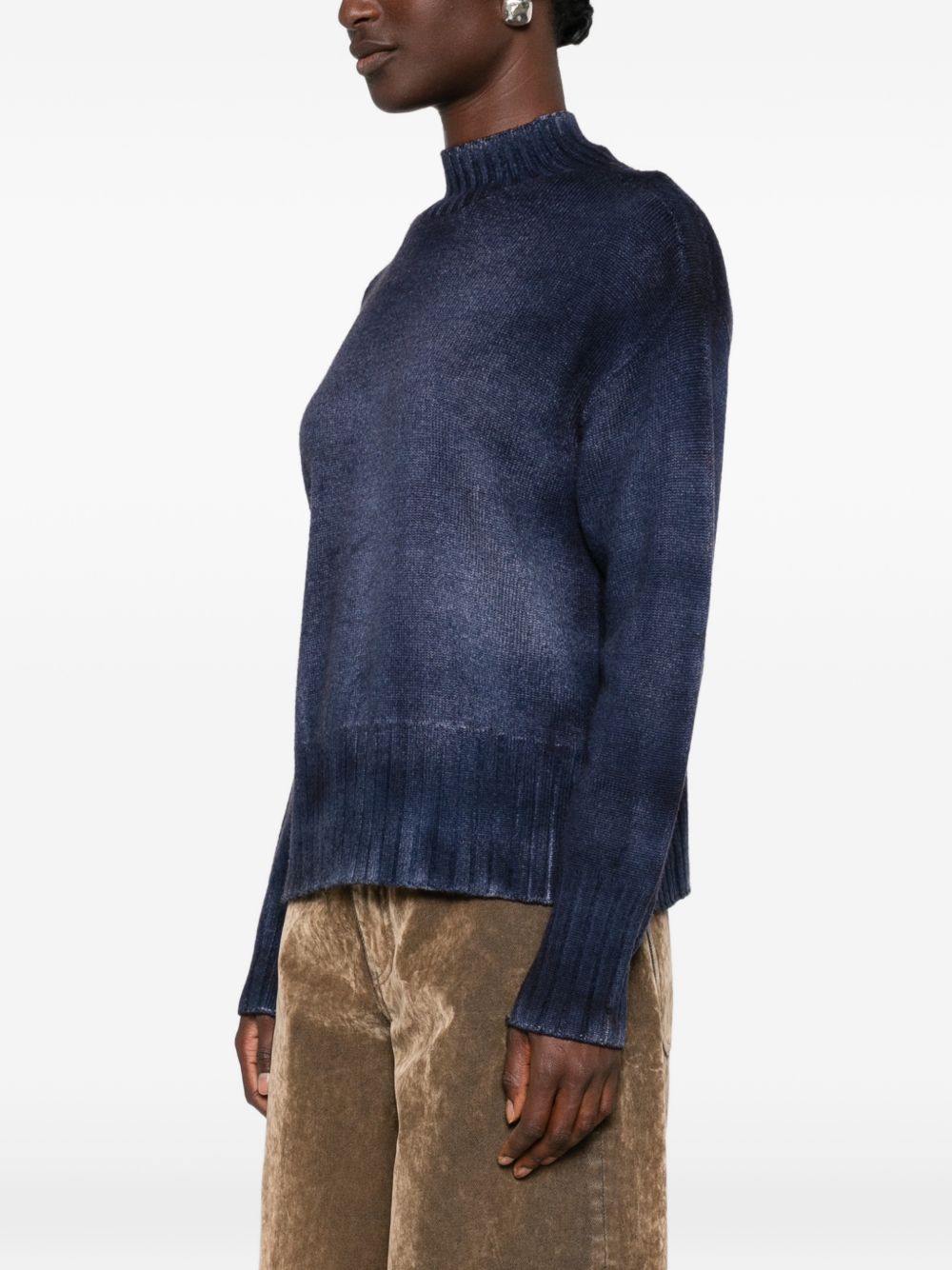 AROVESCIO Maglia blu effetto washed a collo alto in lana 