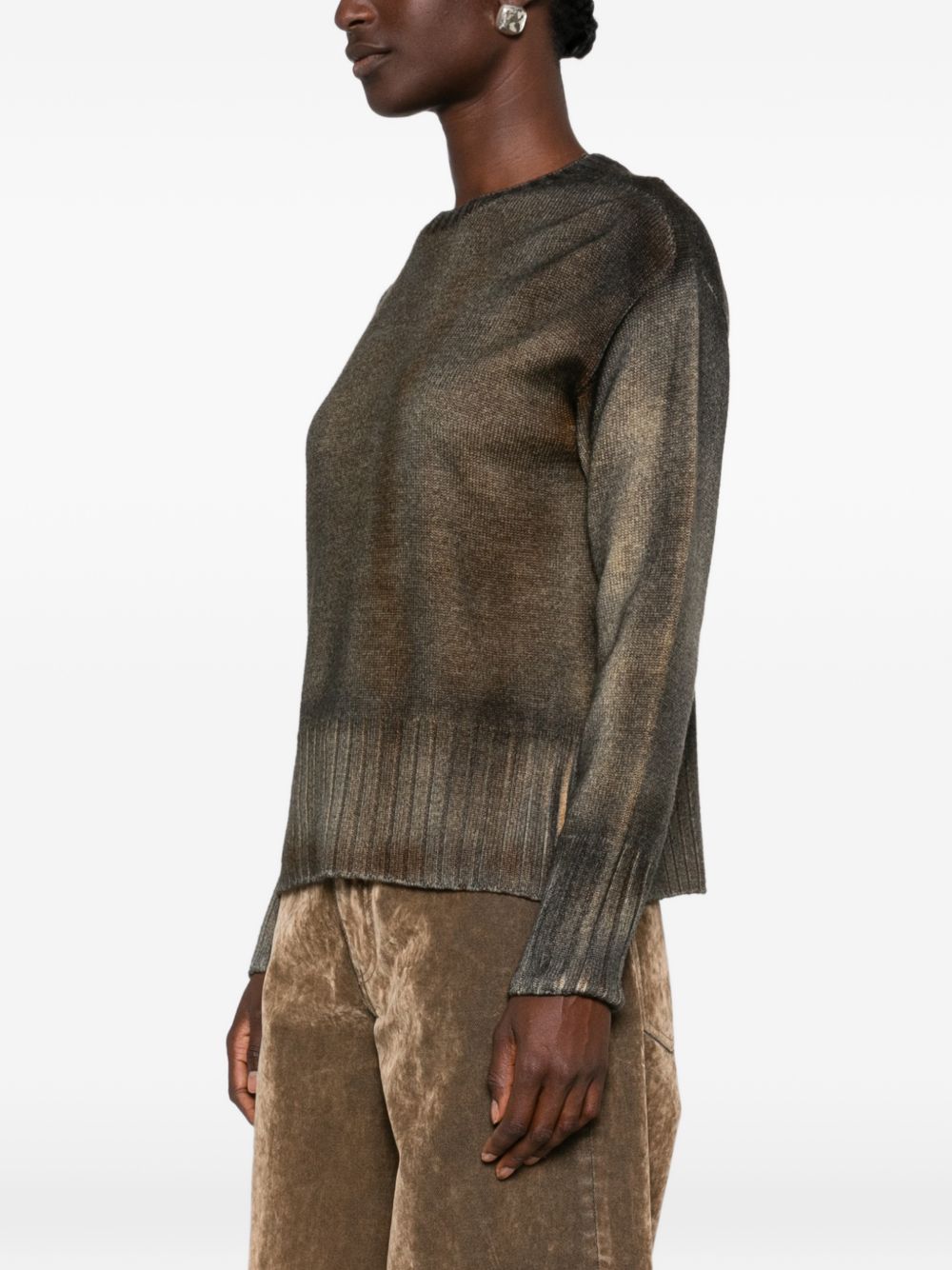 AROVESCIO Maglia marrone effetto washed in lana 