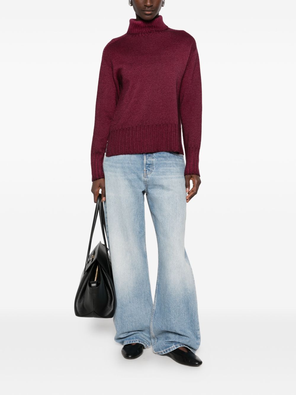 AROVESCIO Maglia bordeaux effetto washed a collo alto in lana 