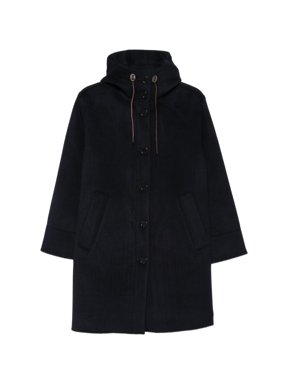 ASPESI Cappotto parka blu in lana con cappuccio e tasche 