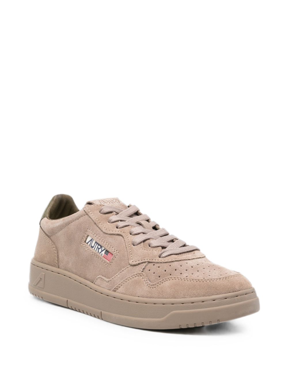 AUTRY Sneakers basse in suede beige con linguetta sul tallone verde 