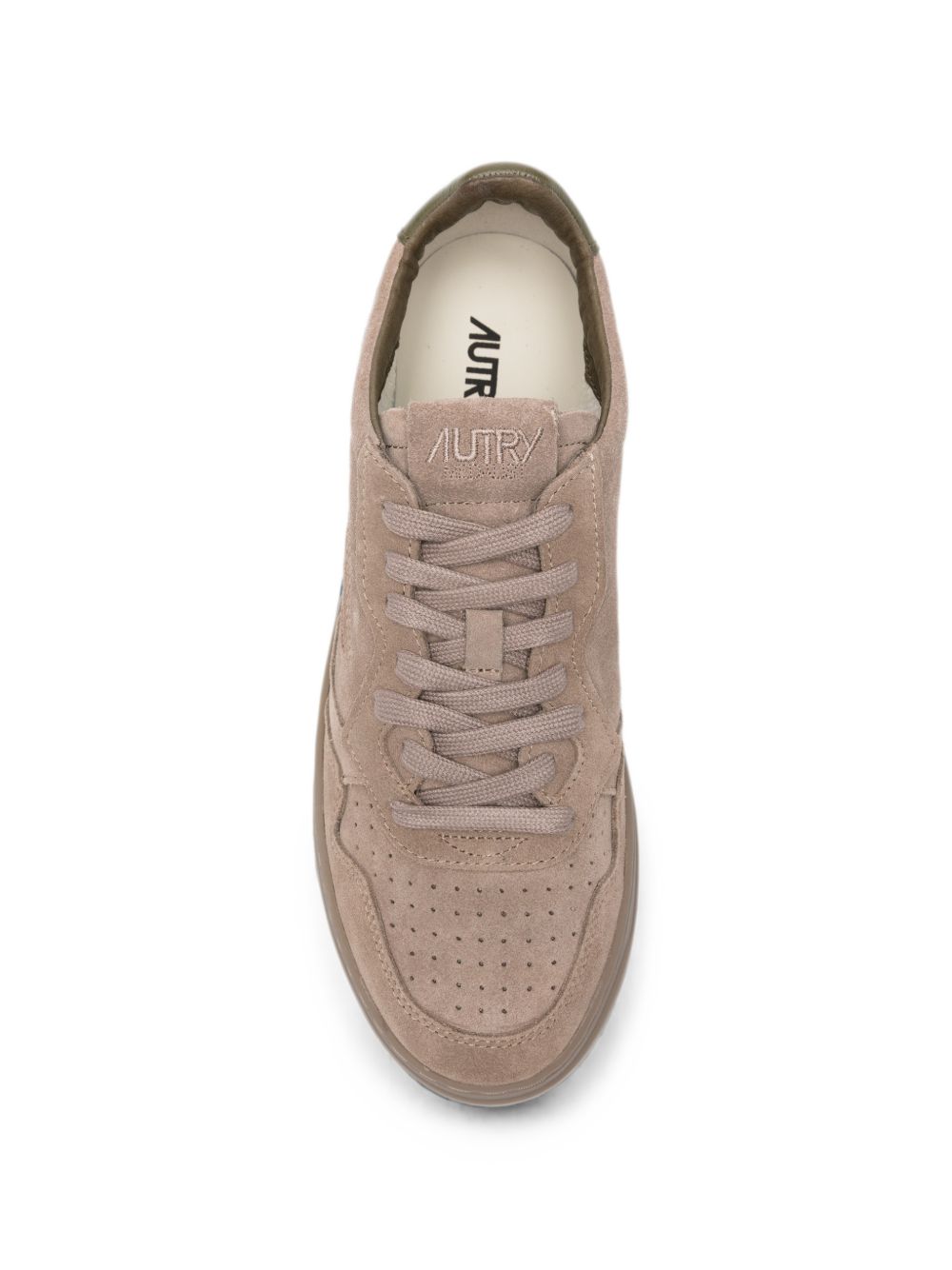 AUTRY Sneakers basse in suede beige con linguetta sul tallone verde 