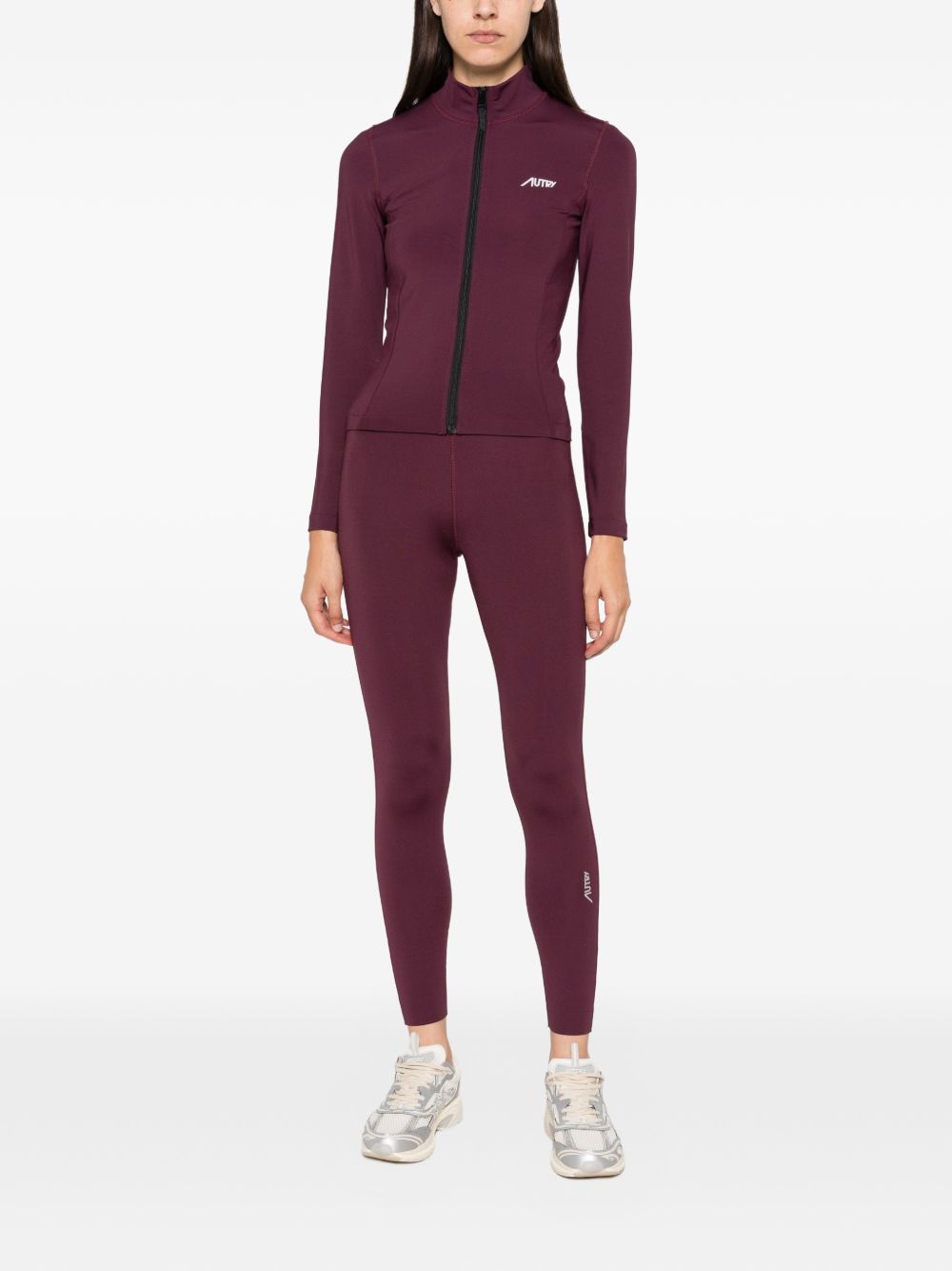 AUTRY Felpa bordeaux con zip e logo sul petto 