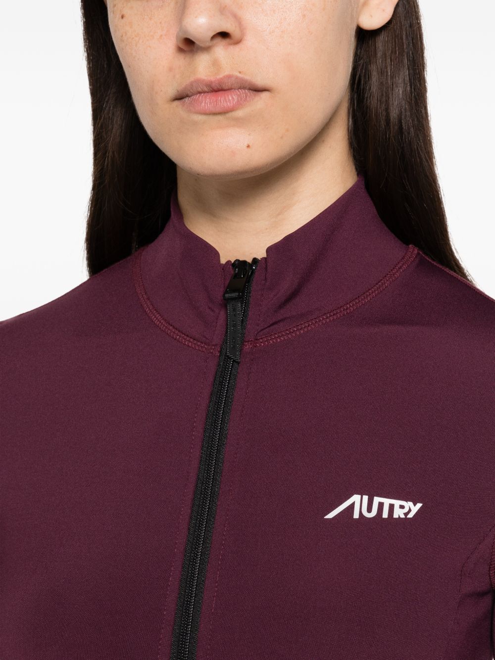 AUTRY Felpa bordeaux con zip e logo sul petto 