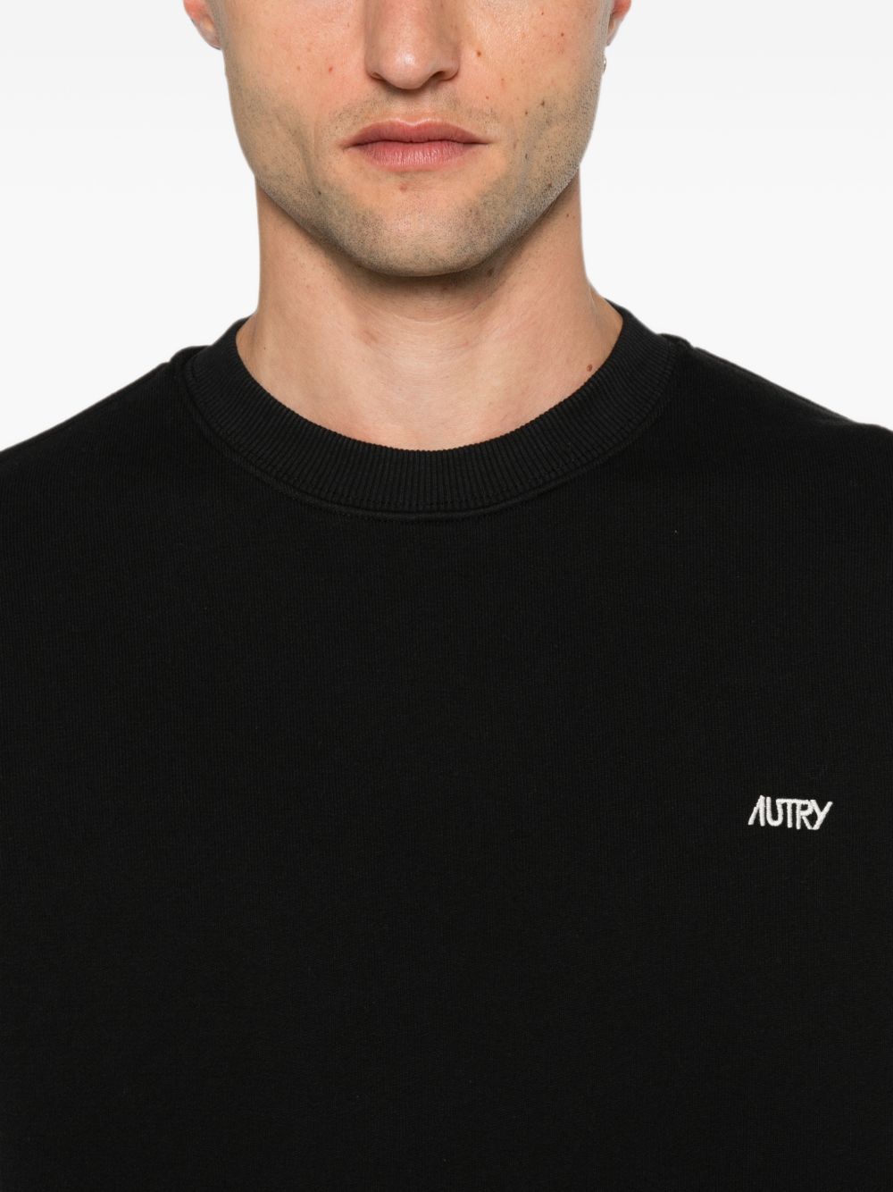AUTRY Felpa girocollo nera in cotone con logo 