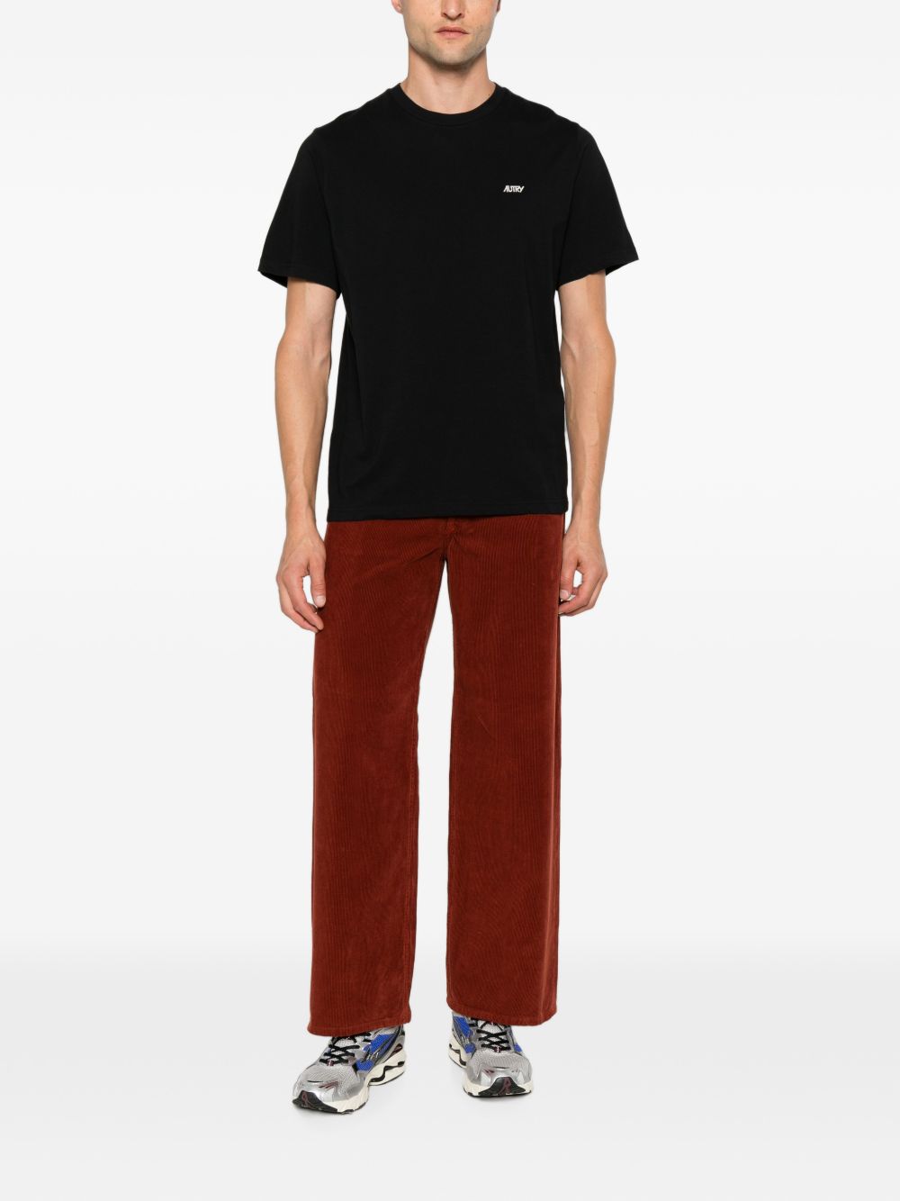 AUTRY T-shirt nera in cotone a maniche corte con logo 