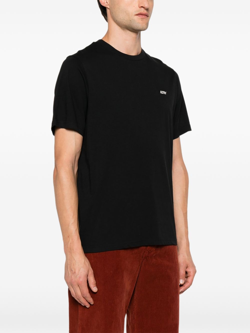 AUTRY T-shirt nera in cotone a maniche corte con logo 