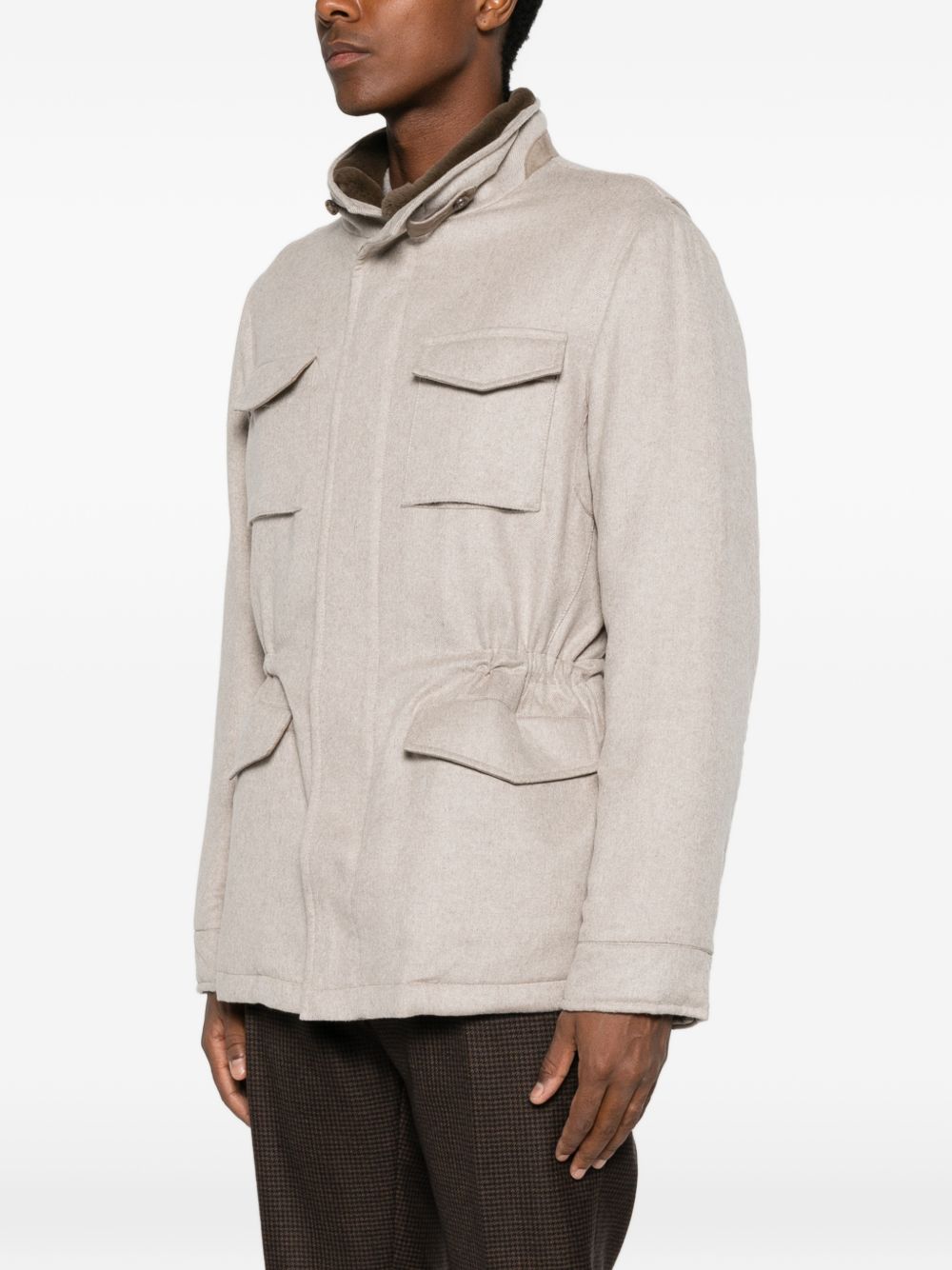 BARBA Giacca Haver beige chiaro con collo in pelliccia 