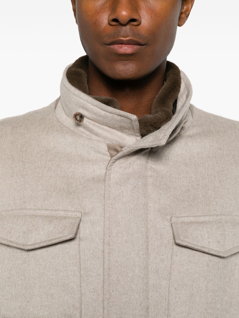 BARBA Giacca Haver beige chiaro con collo in pelliccia 
