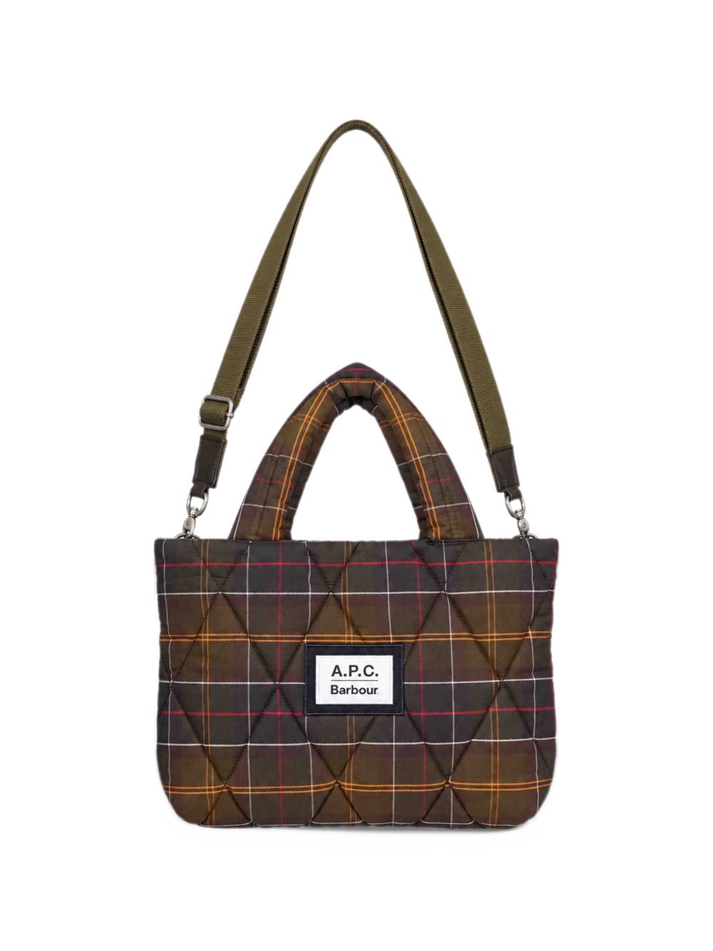 BARBOUR Borsa a mano trapuntata con pattern check verde e marrone 