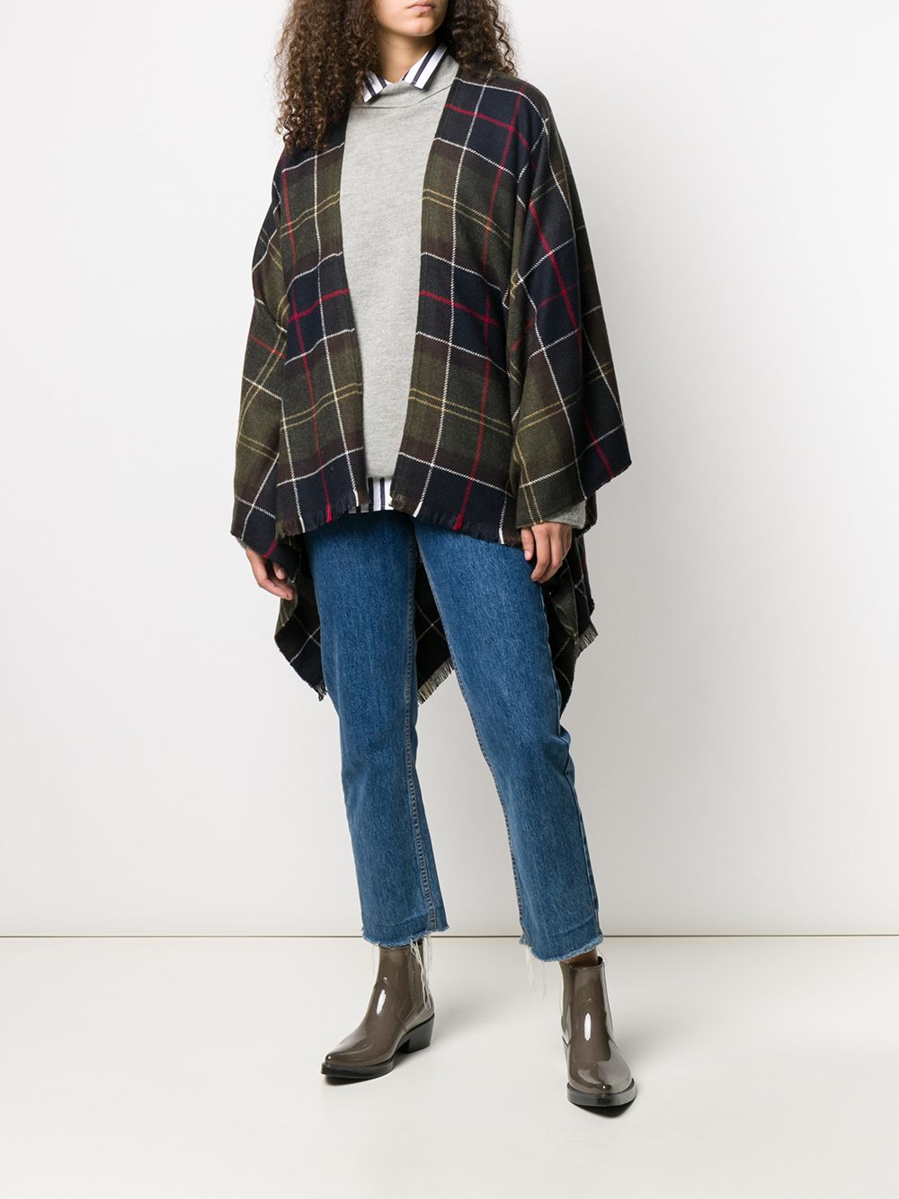 BARBOUR Scialle Staffin Serape in tartan oversize con nappe 