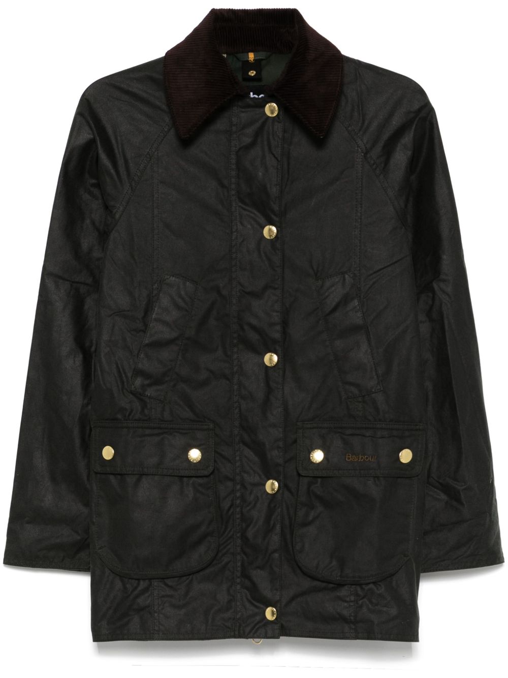 BARBOUR Giacca parka lunga verde scuro con colletto in velluto e tasche 
