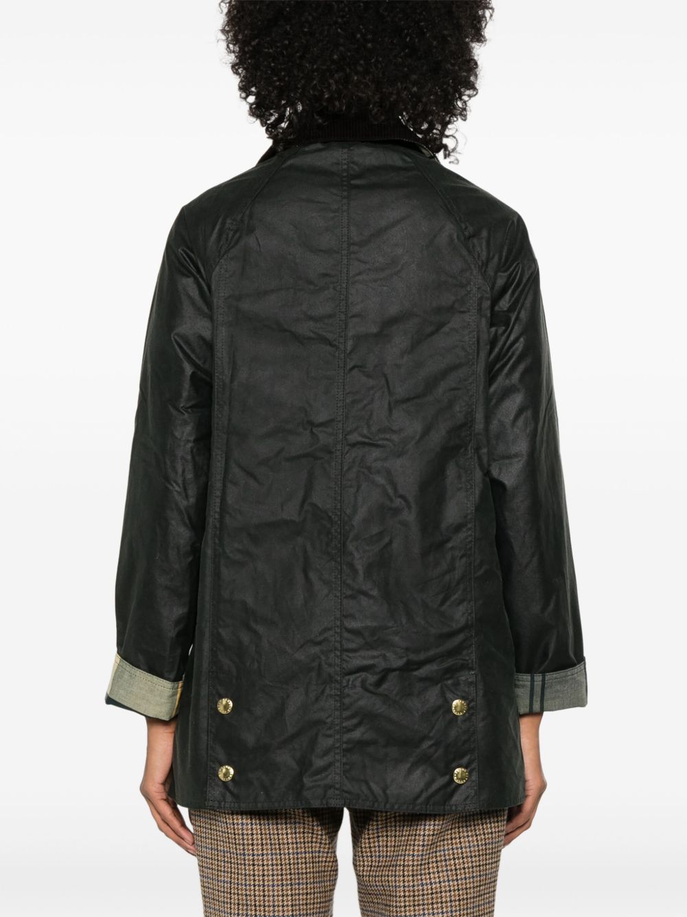 BARBOUR Giacca parka lunga verde scuro con colletto in velluto e tasche 