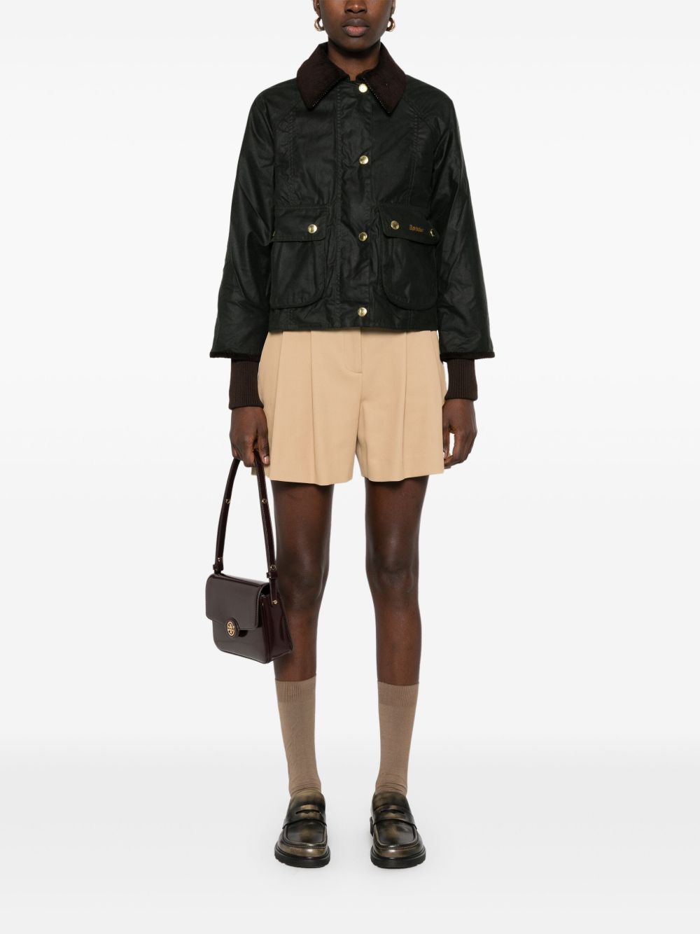 BARBOUR Giacca verde scuro con polsini a costine e colletto in velluto 