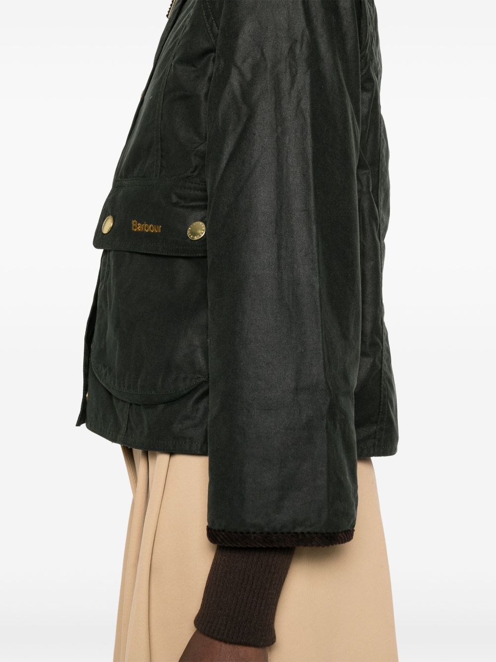 BARBOUR Giacca verde scuro con polsini a costine e colletto in velluto 