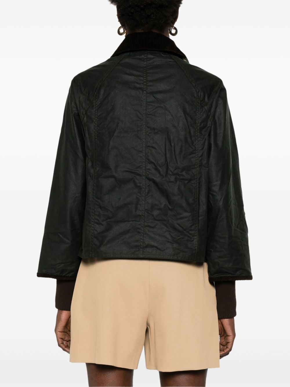 BARBOUR Giacca verde scuro con polsini a costine e colletto in velluto 