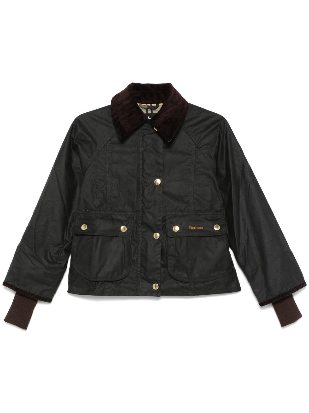 BARBOUR Giacca verde scuro con polsini a costine e colletto in velluto 