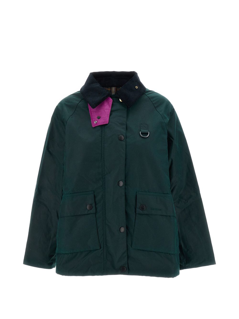BARBOUR Giacca con colletto in velluto e tasche verde 