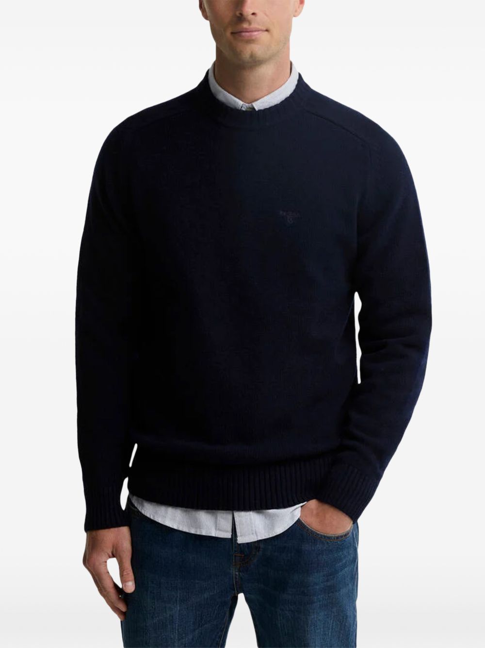 BARBOUR Maglia in lana blu girocollo 