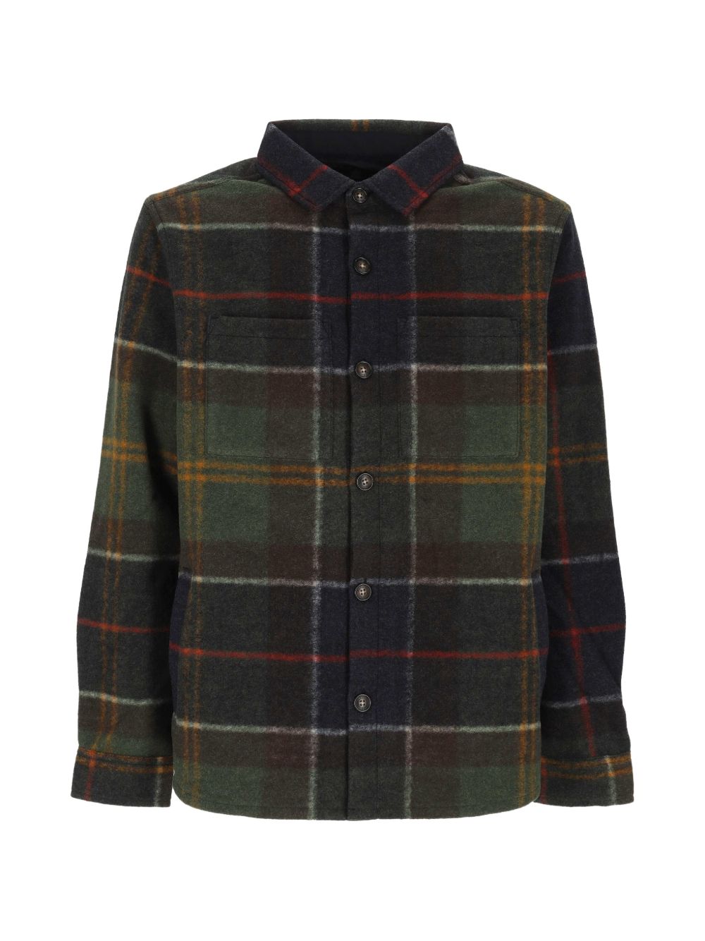 BARBOUR Overshirt Woodlane in misto lana a quadri verde e marrone 