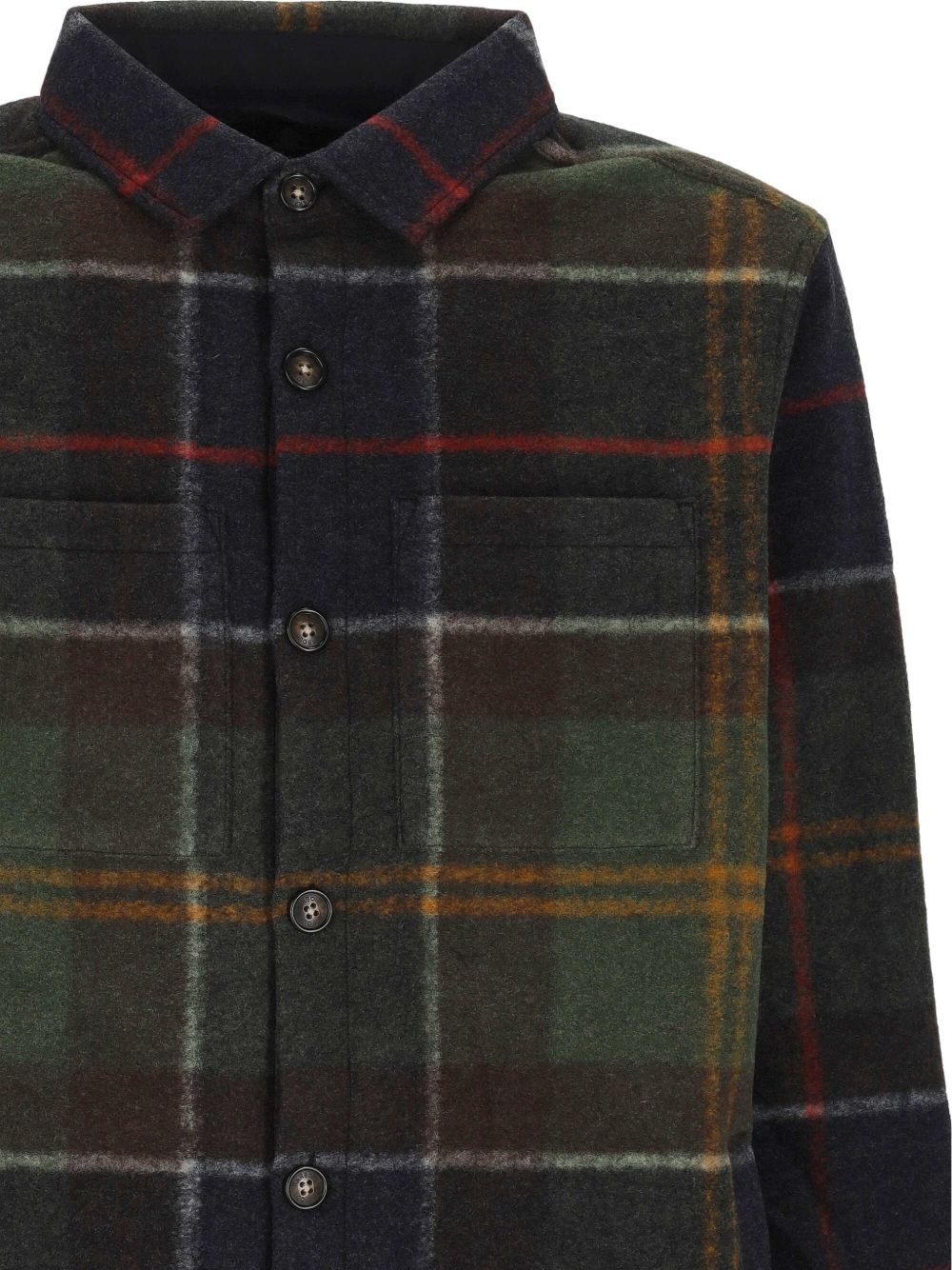 BARBOUR Overshirt Woodlane in misto lana a quadri verde e marrone 