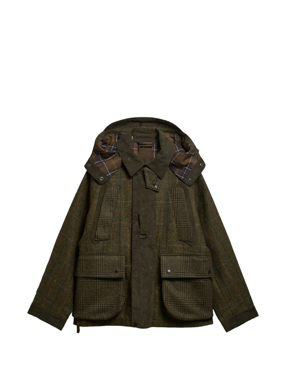 BARBOUR Barbour x Norbit Giacca in Lana a Quadri Verde con Cappuccio 