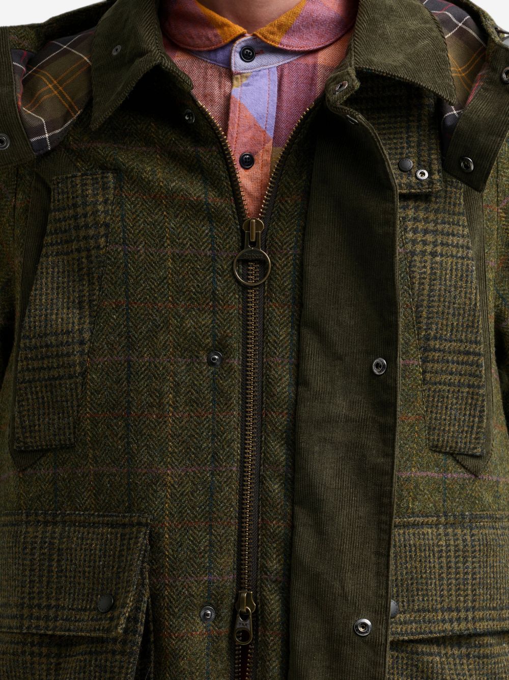BARBOUR Barbour x Norbit Giacca in Lana a Quadri Verde con Cappuccio 