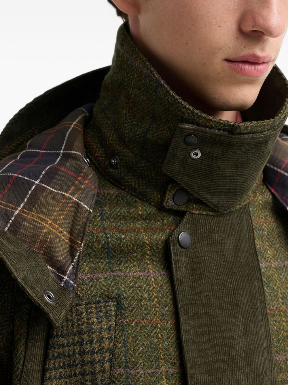 BARBOUR Barbour x Norbit Giacca in Lana a Quadri Verde con Cappuccio 