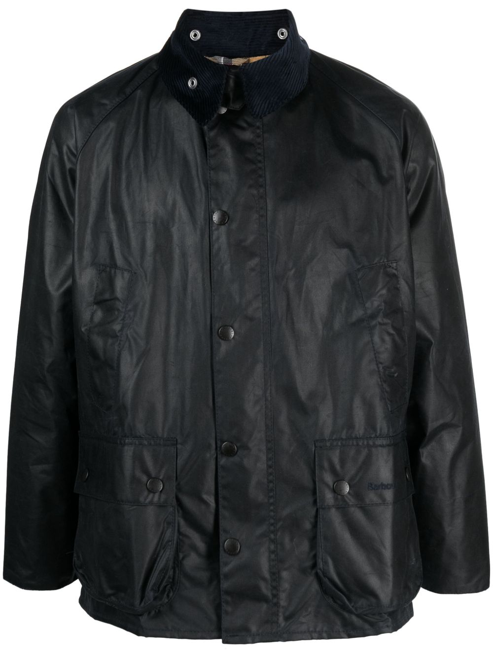 BARBOUR Giacca blu navy con tasche e colletto in velluto 
