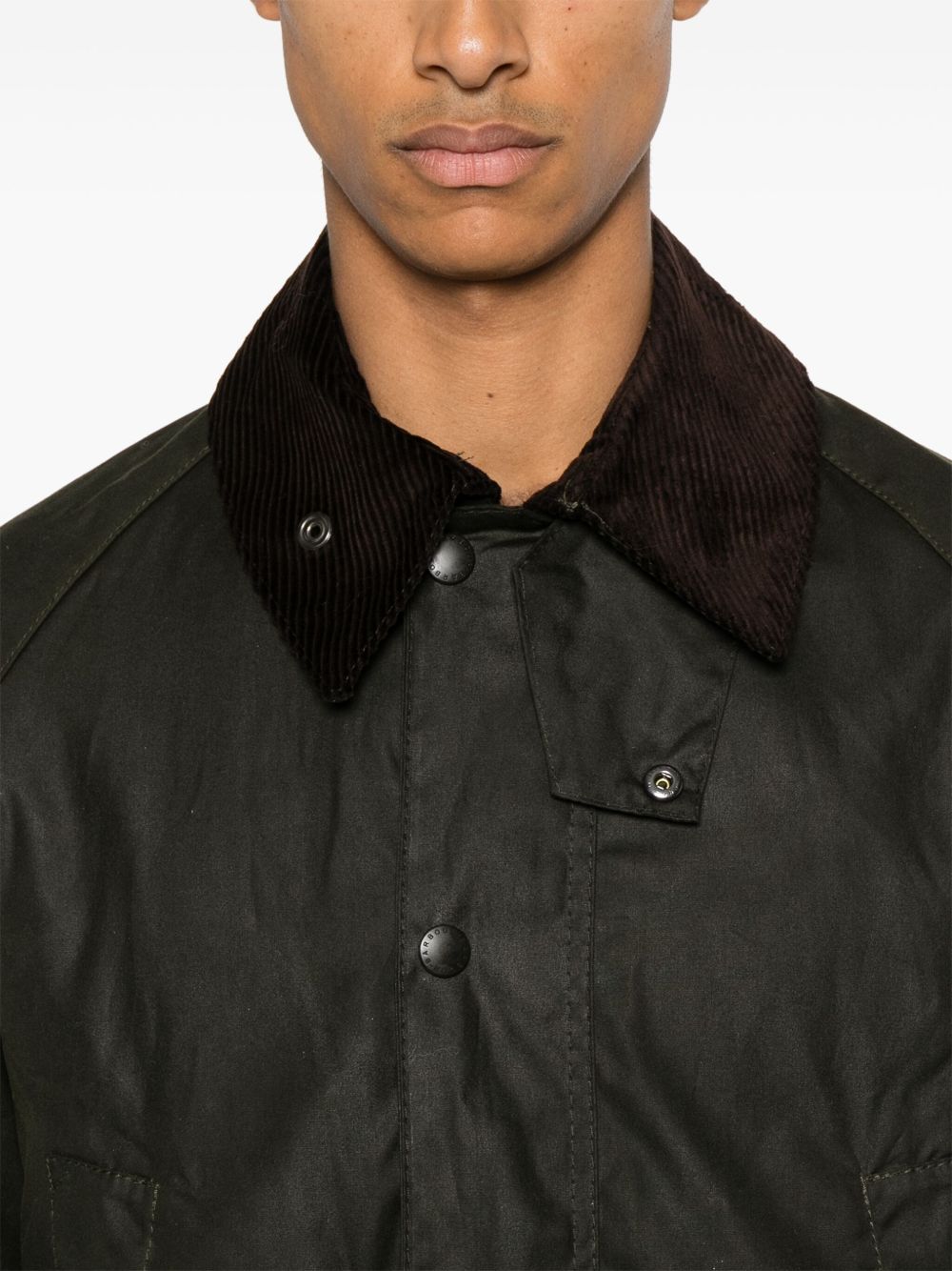 BARBOUR Giacca verde con tasche e colletto in velluto 