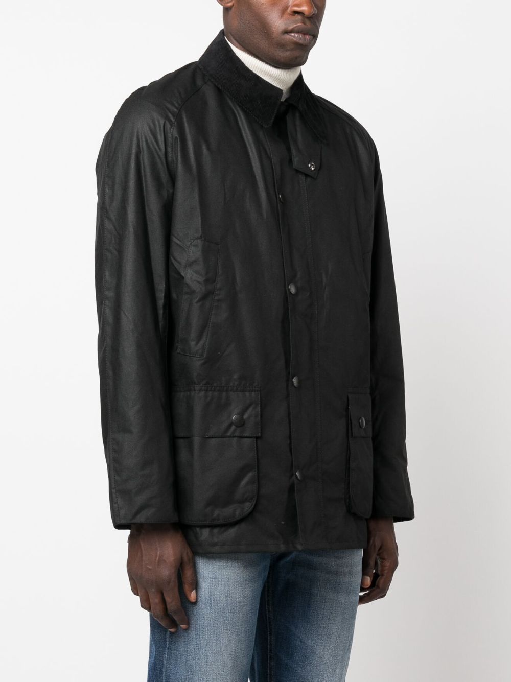 BARBOUR Giacca nera con colletto in velluto e tasche 