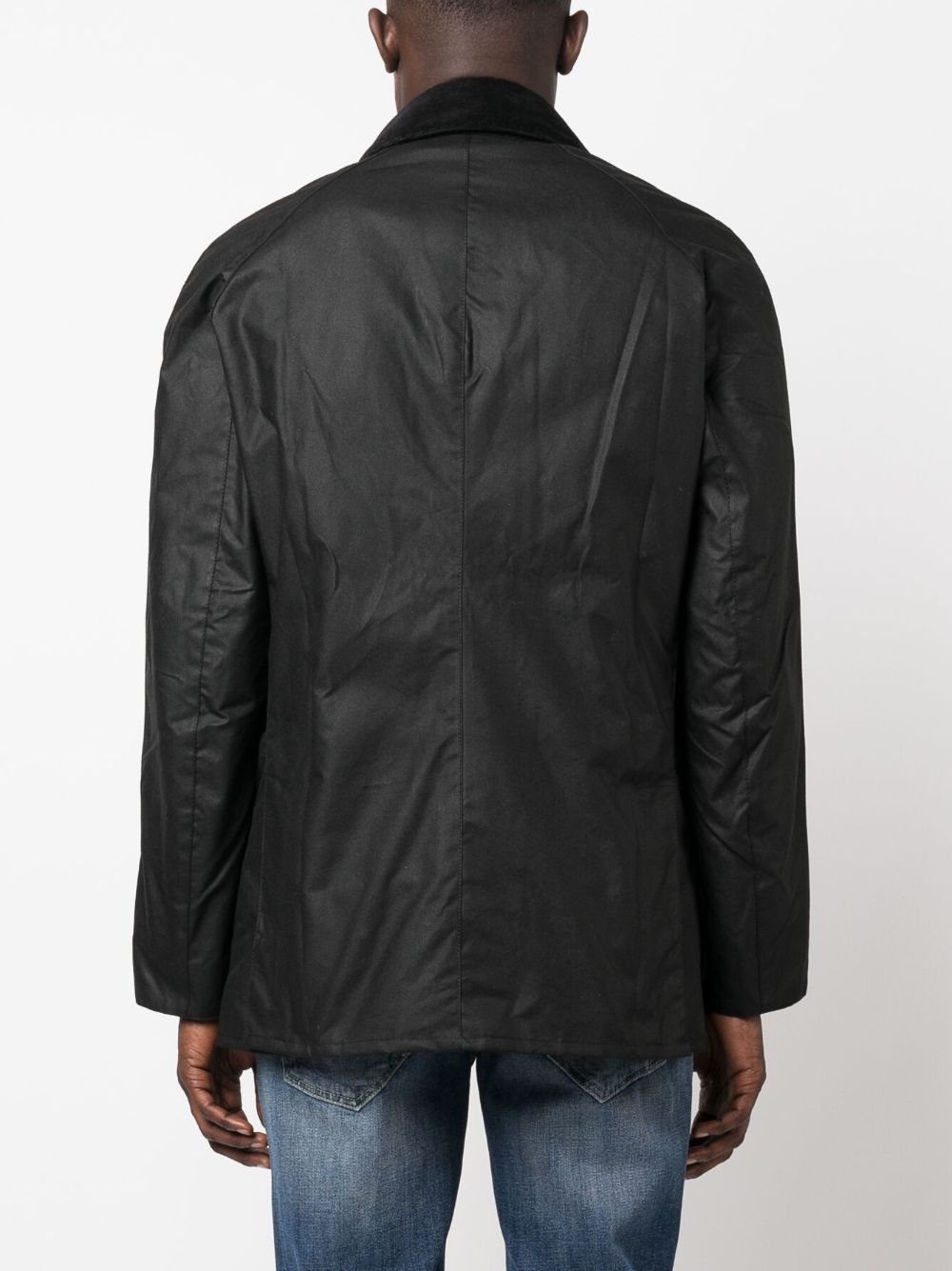 BARBOUR Giacca nera con colletto in velluto e tasche 