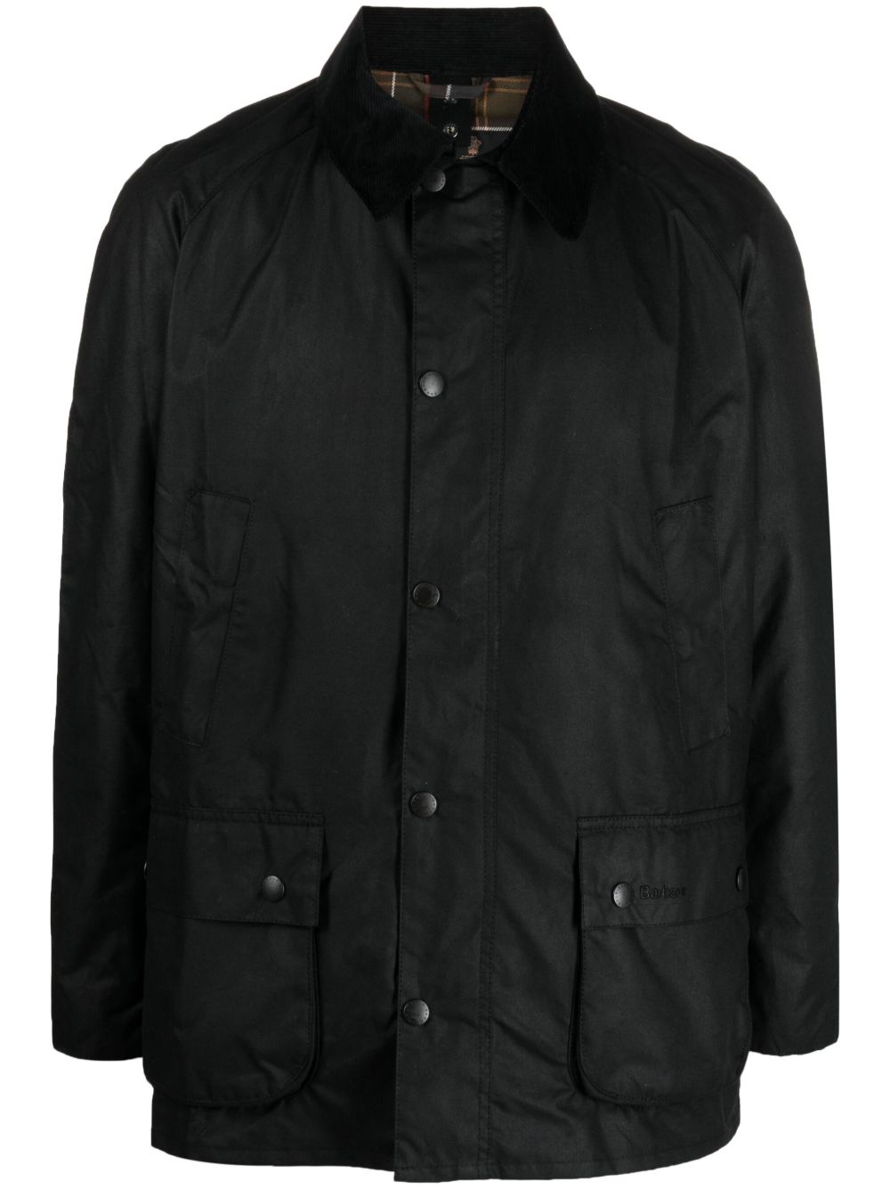 BARBOUR Giacca nera con colletto in velluto e tasche 