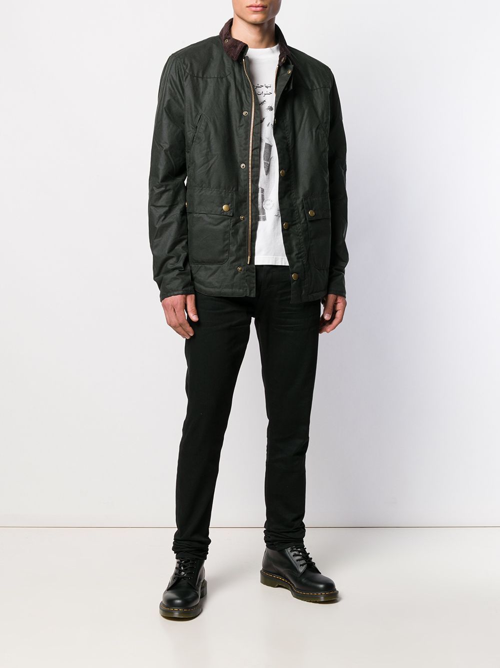 BARBOUR Giacca verde imbottita con colletto in velluto e tasche 