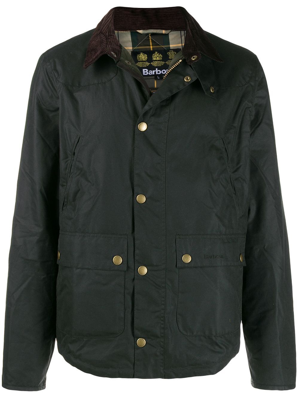 BARBOUR Giacca verde imbottita con colletto in velluto e tasche 