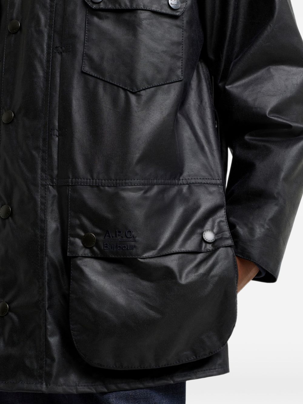 BARBOUR A.P.C. x Barbour Beaufort Giacca Cerata Blu Navy Unisex con Cappuccio 
