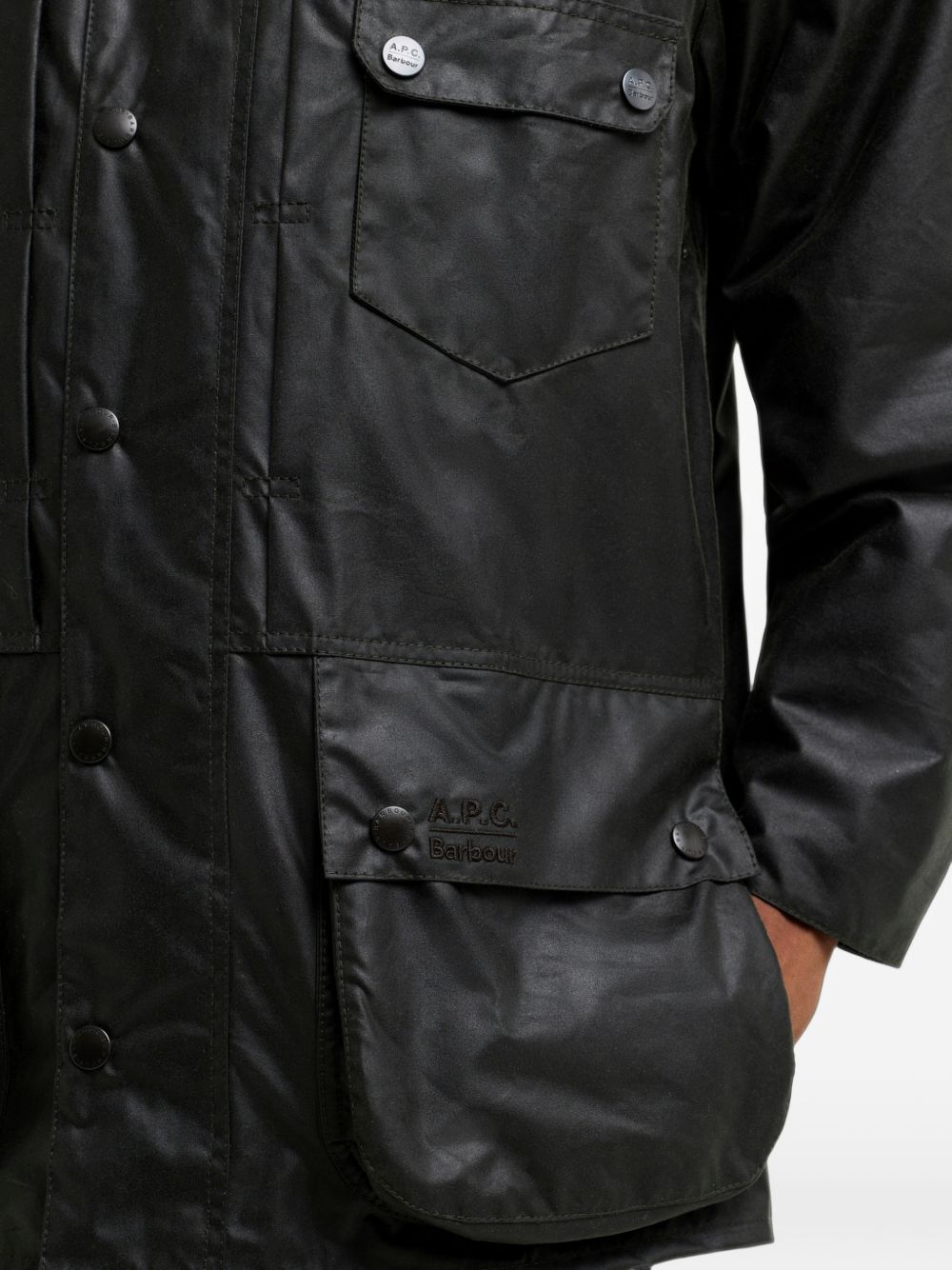 BARBOUR A.P.C. x Barbour Beaufort Giacca Cerata Verde Unisex con Cappuccio 
