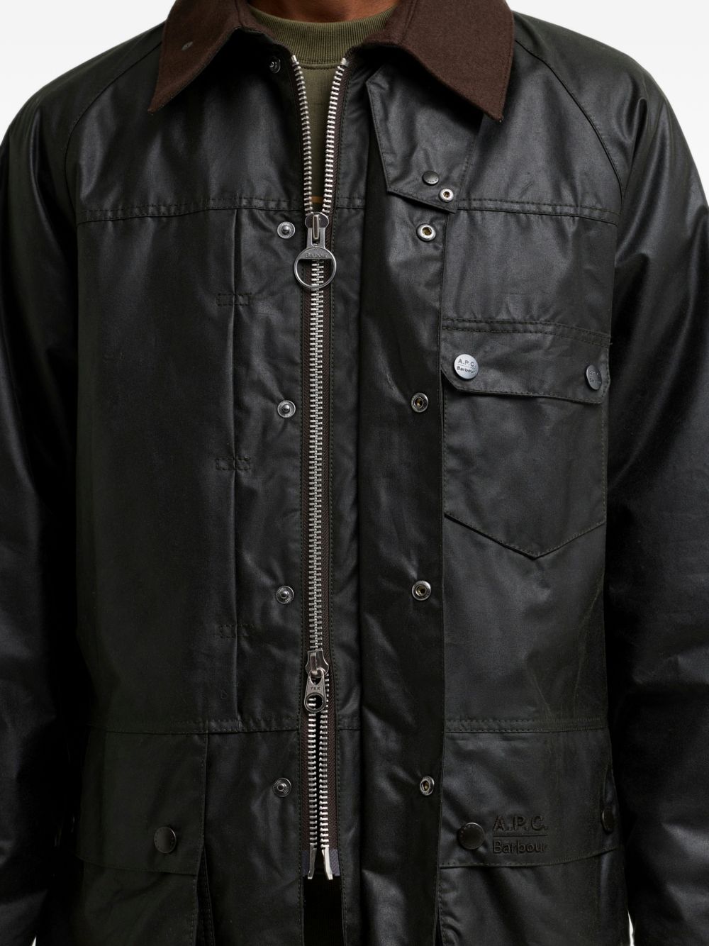 BARBOUR A.P.C. x Barbour Beaufort Giacca Cerata Verde Unisex con Cappuccio 