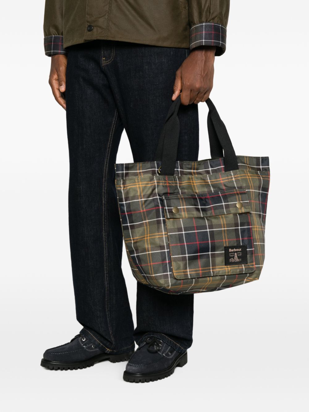 BARBOUR Borsa tote verde capiente in tessuto 