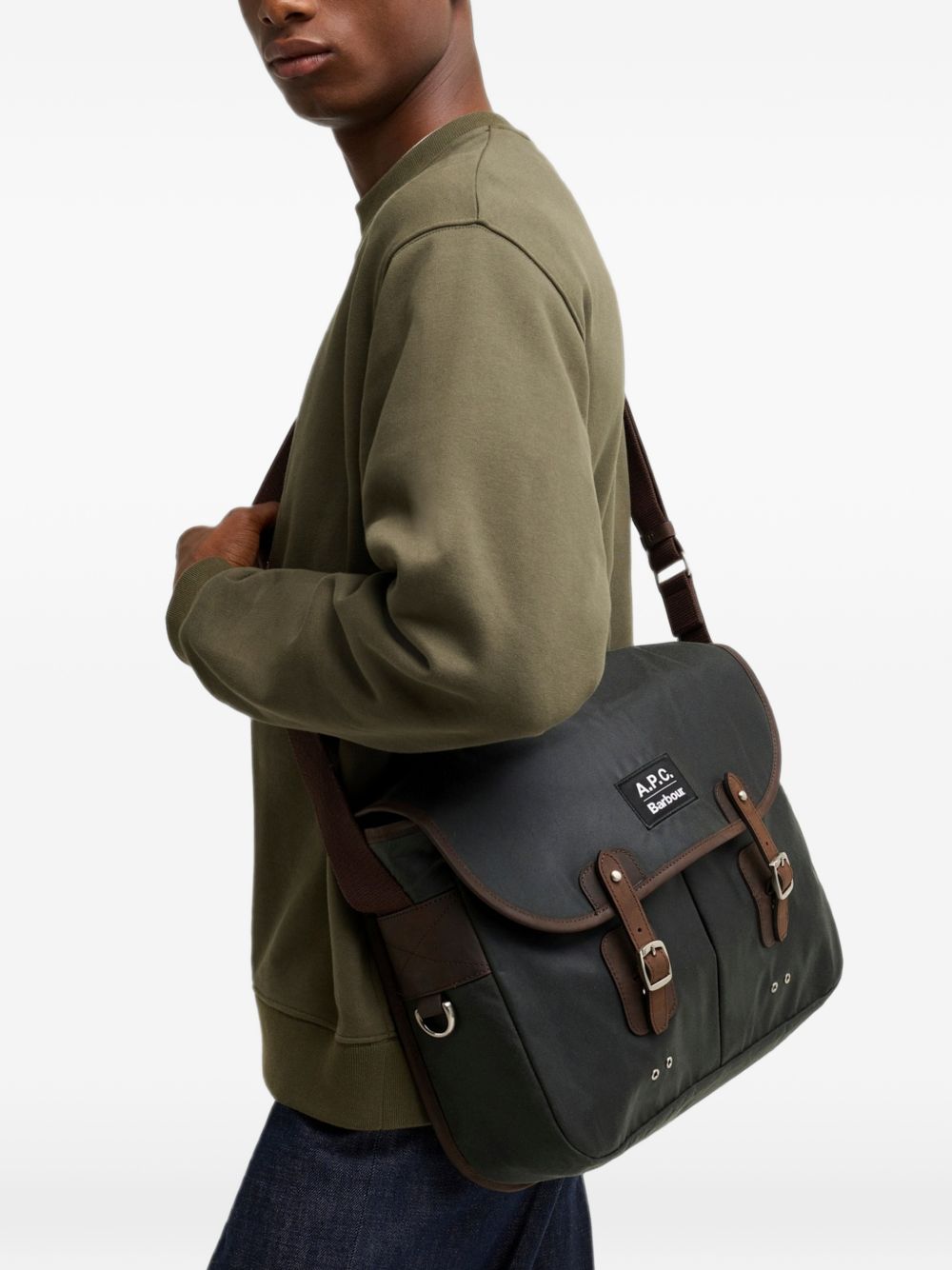 BARBOUR A.P.C. x Barbour Wax Tarras Borsa a Tracolla in Cotone Cerato 