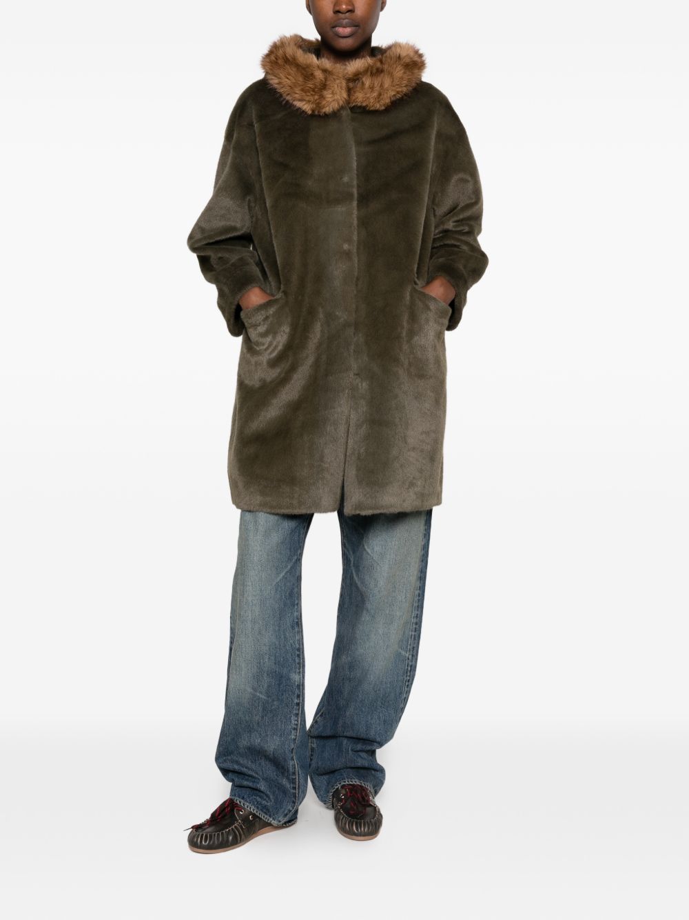 BETTA CORRADI Cappotto parka in ecopelliccia con cappuccio e tasche 