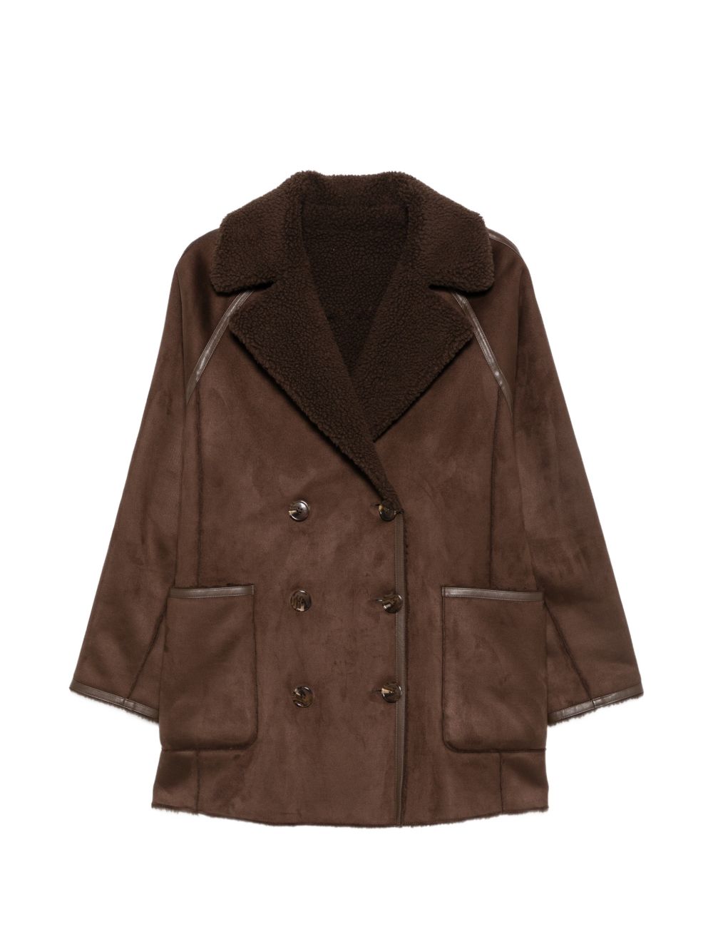 BETTA CORRADI Cappotto marrone scuro in montone con collo in ecopelliccia firmato 