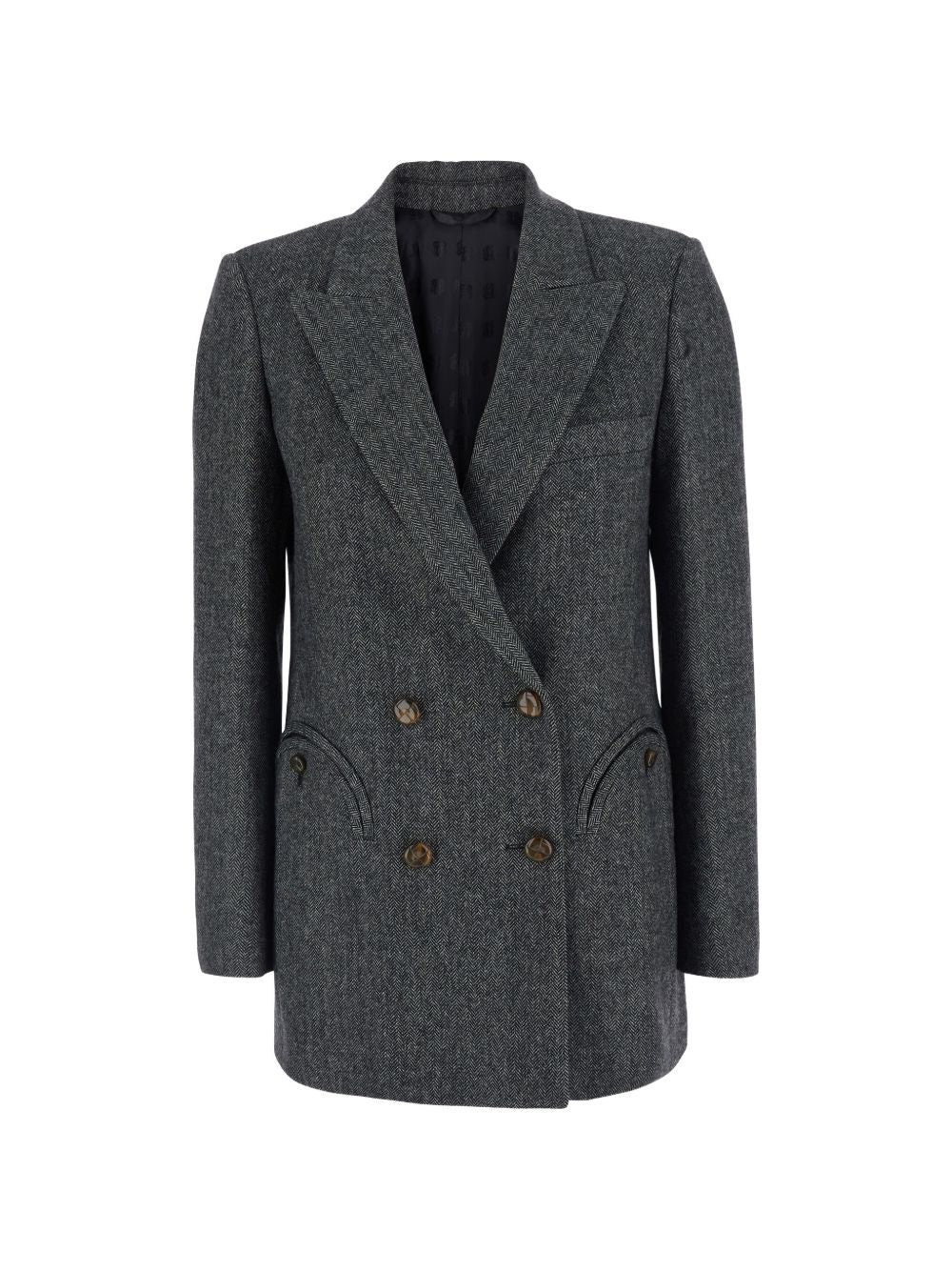 BLAZE Blazer doppiopetto in misto lana spigata bianco e nero 